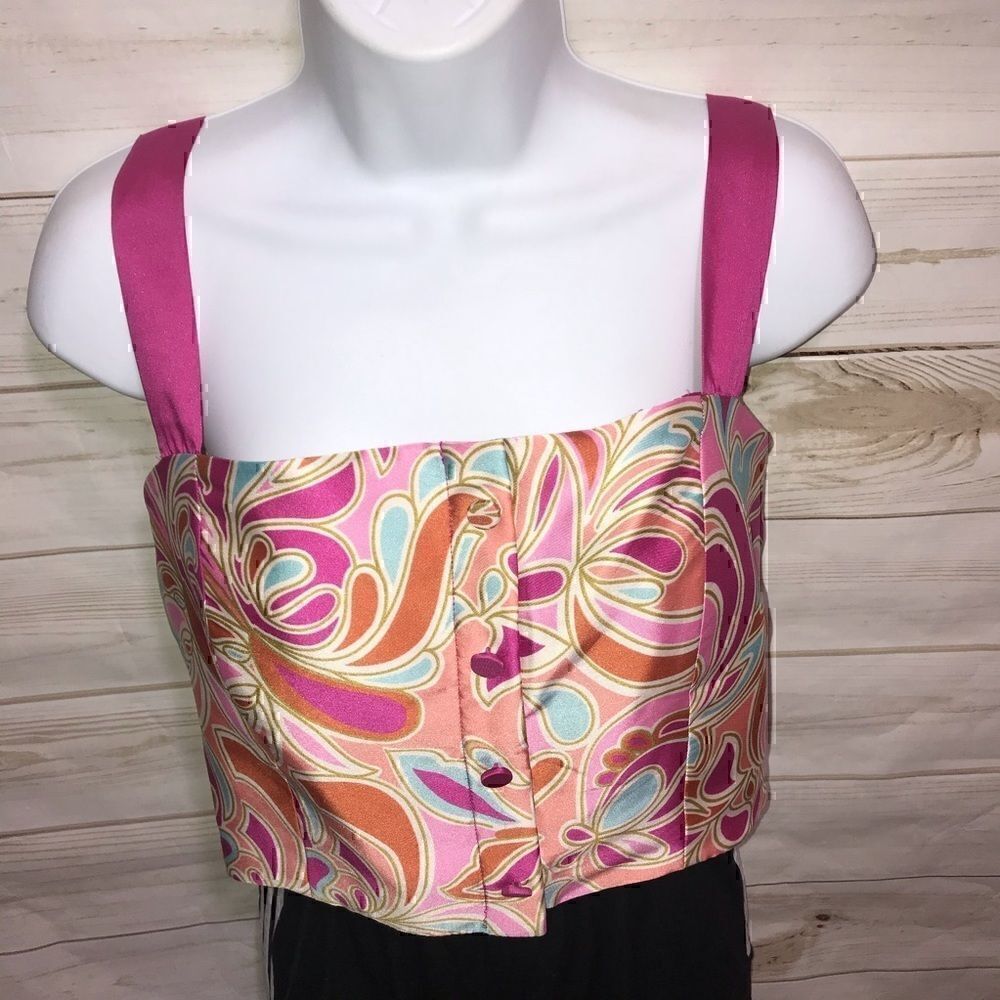 NEW! Zara Boho Multi Paisley Button Front Crop Top - Picture 2 of 8
